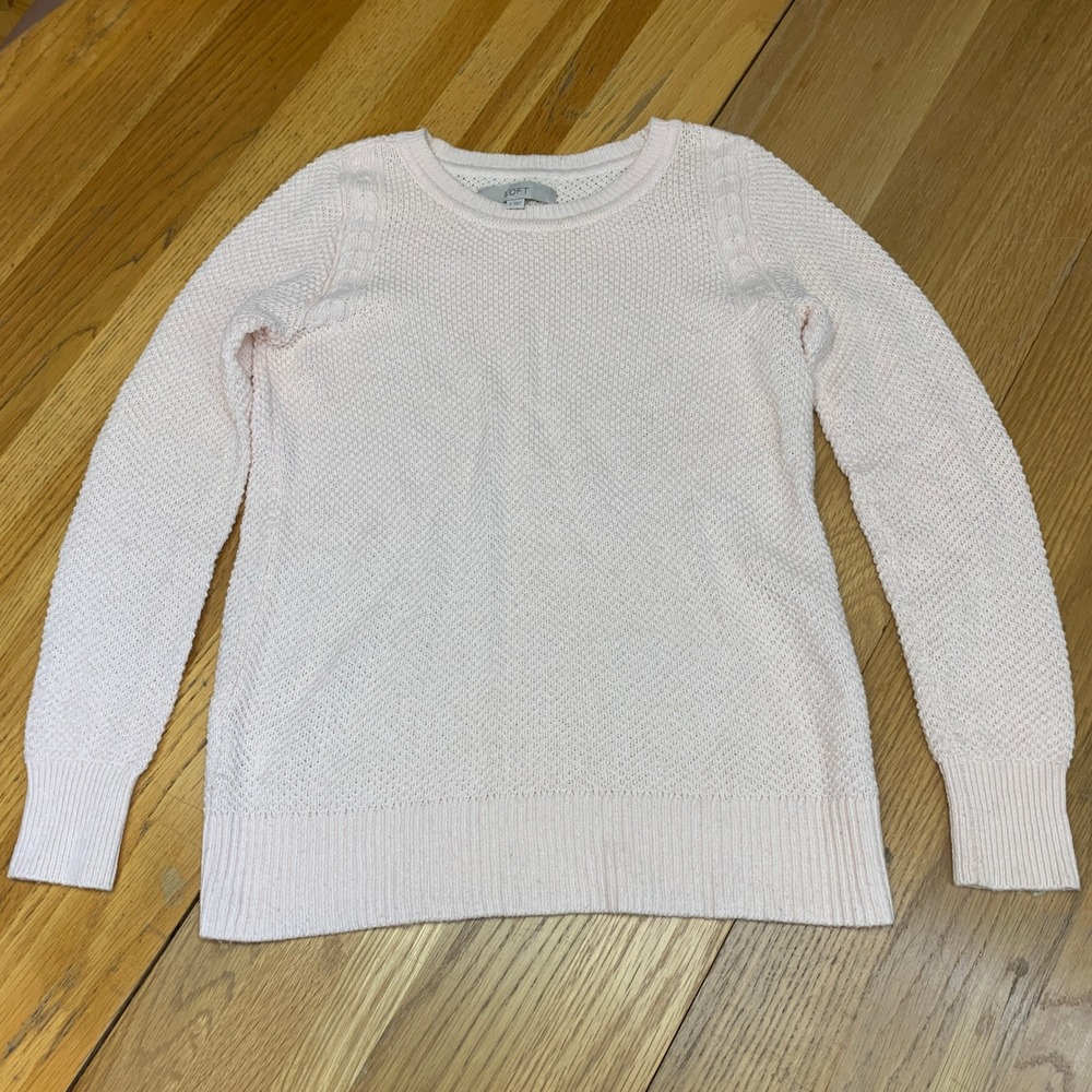 Loft Womens Small Pale Pink Textured Cable Knit Long Sleeve Cotton Wool Sweater